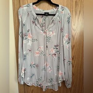torrid Light Gray Floral Peasant Blouse